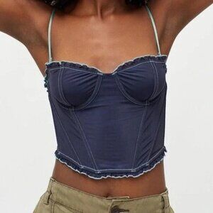 OUT FROM UNDER Women's Navy Blue & Mint Green Corset Bustier Bra Top Size S
